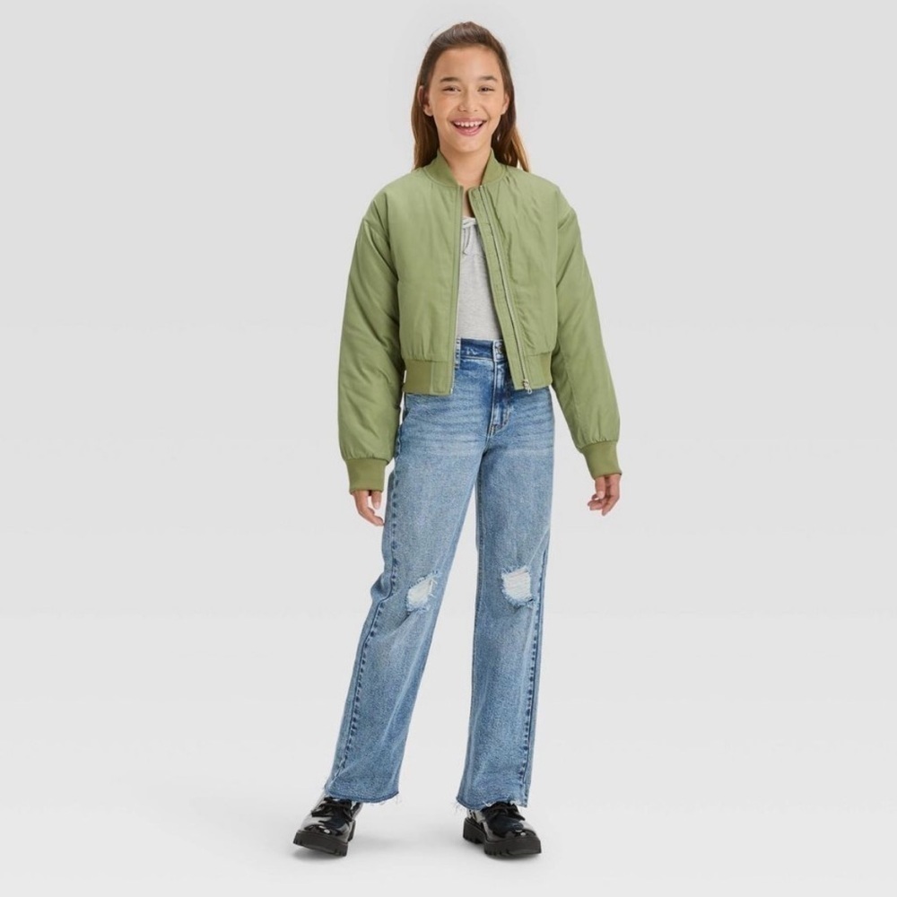 Art Class Kids Zip-Up Green Winter Heavyweight Bomber Jacket size 14 nwt